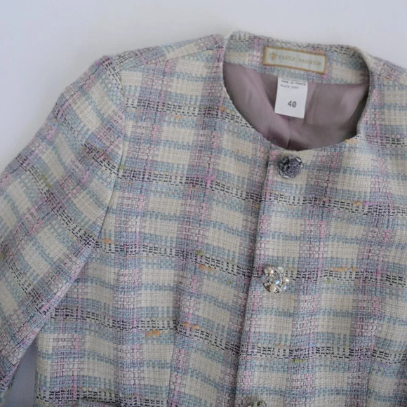 Vintage Paule  Vasseur Pink & Cream Cross Pattern 63% Wool Blazer 40 - Picture 12 of 12